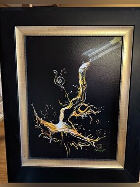 Framed Black & Gold Splash Wine Art Print